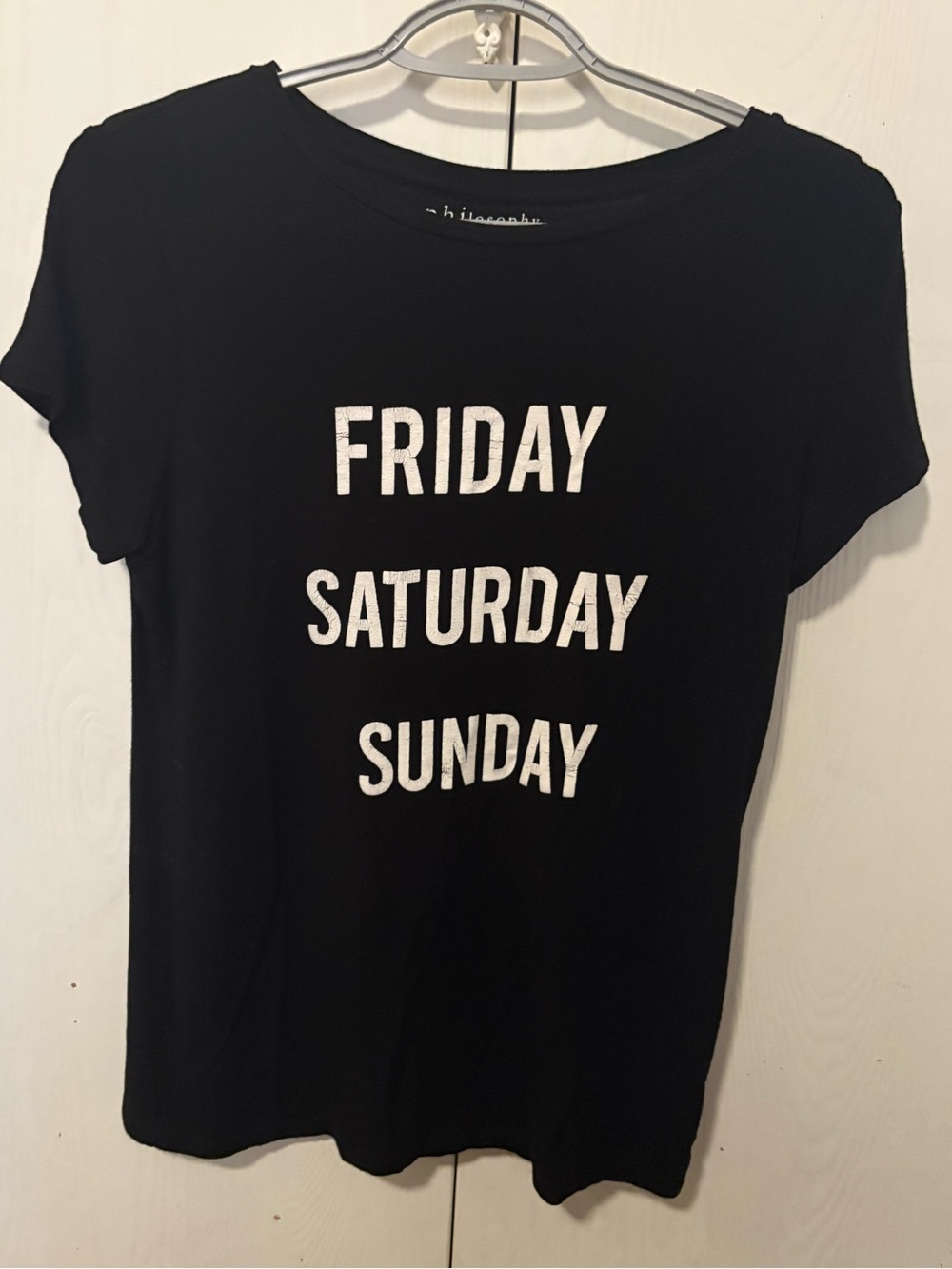 philosophy republic clothing Women's Friday Saturday Sunday Black Shirt Size S